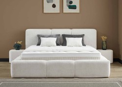 Casa Padrino Luxus Boxspringbett mit niedrigem Kopfteil Creme 180 x 200 cm