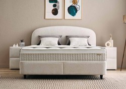 Casa Padrino Luxus Boxspringbett mit geschwungenem Kopfteil Creme 140 x 200 cm Casa Padrino Luxus Boxspringbett mit geschwungenem Kopfteil Creme 140 x 200 cm