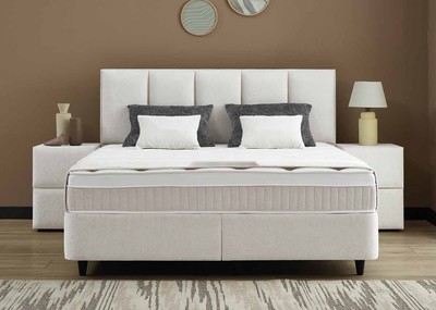 Casa Padrino Luxury Box Spring Bed with Upholstered Headboard White 140 x 200 cm - Luxury Bedroom Furniture