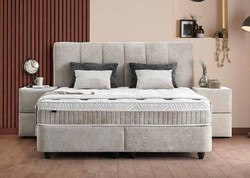 Casa Padrino Luxus Boxspringbett mit Kopfteil in Paneeloptik Beige 90 x 200 cm