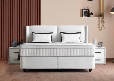 Casa Padrino Luxus Boxspringbett mit glattem Kopfteil Weiß 120 x 200 cm Casa Padrino Luxus Boxspringbett mit glattem Kopfteil Weiß 120 x 200 cm