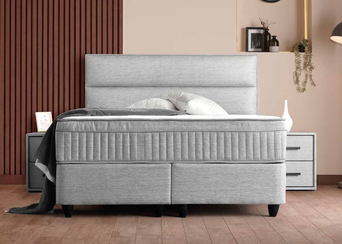 Casa Padrino Luxus Boxspringbett mit glattem Kopfteil Grau 160 x 200 cm Casa Padrino Luxus Boxspringbett mit glattem Kopfteil Grau 160 x 200 cm