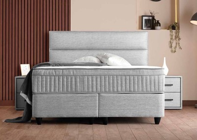 Casa Padrino Luxus Boxspringbett mit glattem Kopfteil Grau 180 x 200 cm Casa Padrino Luxus Boxspringbett mit glattem Kopfteil Grau 180 x 200 cm