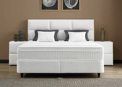 Casa Padrino Luxus Boxspringbett mit Kopfteil in Feldoptik Weiß 90 x 200 cm Casa Padrino Luxus Boxspringbett mit Kopfteil in Feldoptik Weiß 90 x 200 cm