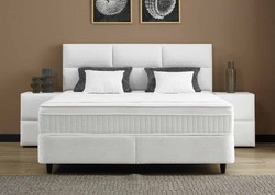 Casa Padrino Luxus Boxspringbett mit Kopfteil in Feldoptik Weiß 90 x 200 cm Casa Padrino Luxus Boxspringbett mit Kopfteil in Feldoptik Weiß 90 x 200 cm