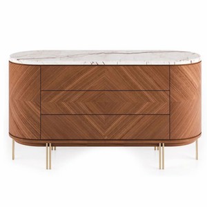 Ovale Luxus Massivholz Schlafzimmer Kommode Braun Weiß Messing