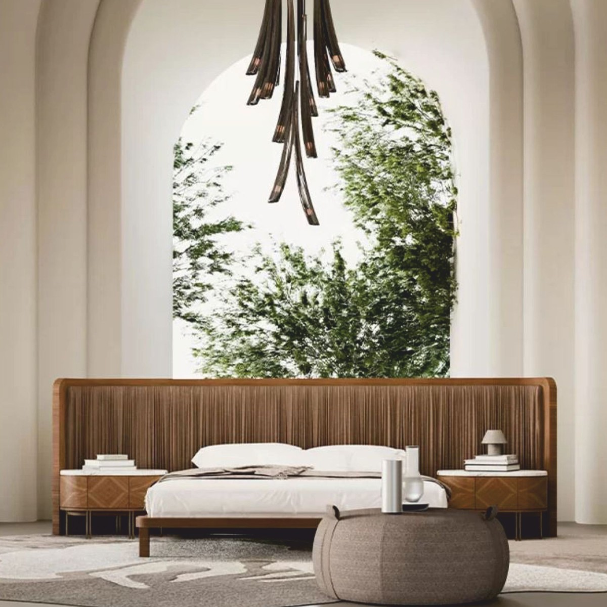 Casa Padrino Luxus Schlafzimmer Set Braun / Weiß / Messing - 1 Doppelbett mit Kopfteil & 2 Nachttische - Luxus Hotel & Schlafzimmer Möbel