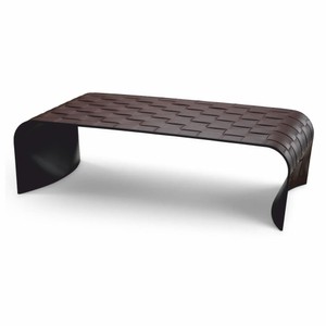 Rechteckiger Luxus Metall Kunstleder Couchtisch Wohnzimmertisch Dunkelbraun