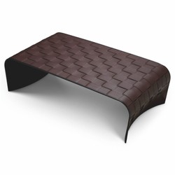 Rechteckiger Luxus Metall Kunstleder Couchtisch Wohnzimmertisch Dunkelbraun