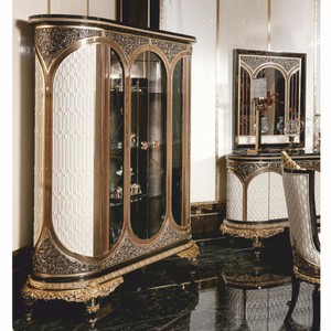 Prunkvolle Luxus Barock Vitrine Weiß Braun Schwarz Gold