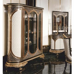 Casa Padrino Vitrina Barroco de Lujo Blanco / Marrón / Negro / Oro 157 x Al. 200 cm - Magnífica Vitrina de Madera Maciza - Muebles Barrocos