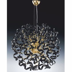 Runde Luxus LED Kristallglas Hängeleuchte Schwarz Gold