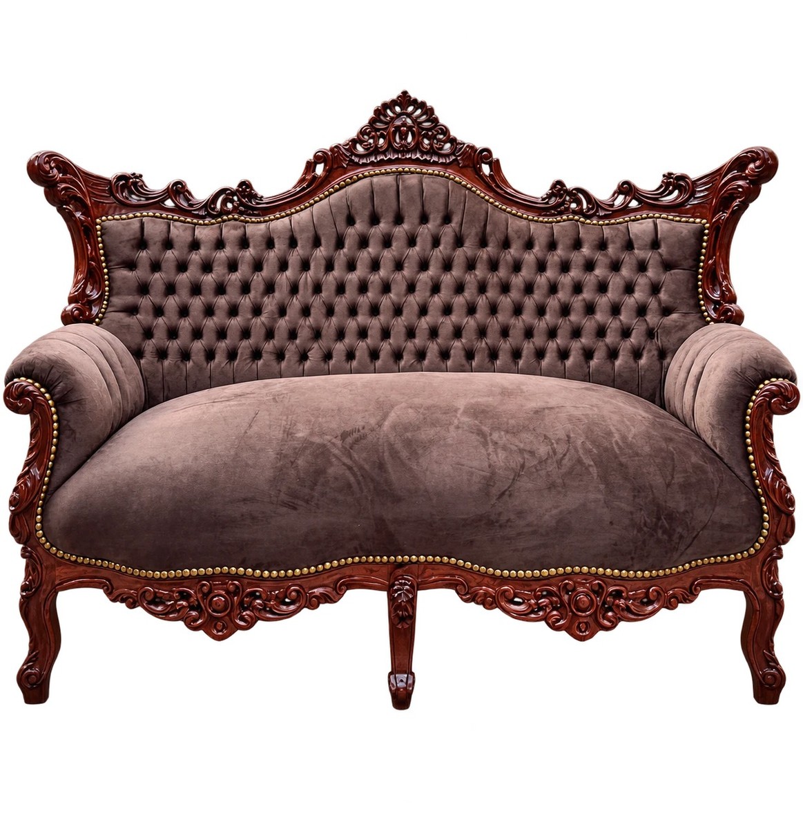 Casa Padrino Divano 2 posti Barocco Master stile antico, legno massello marrone / marrone, 168 x 128 x 70 cm