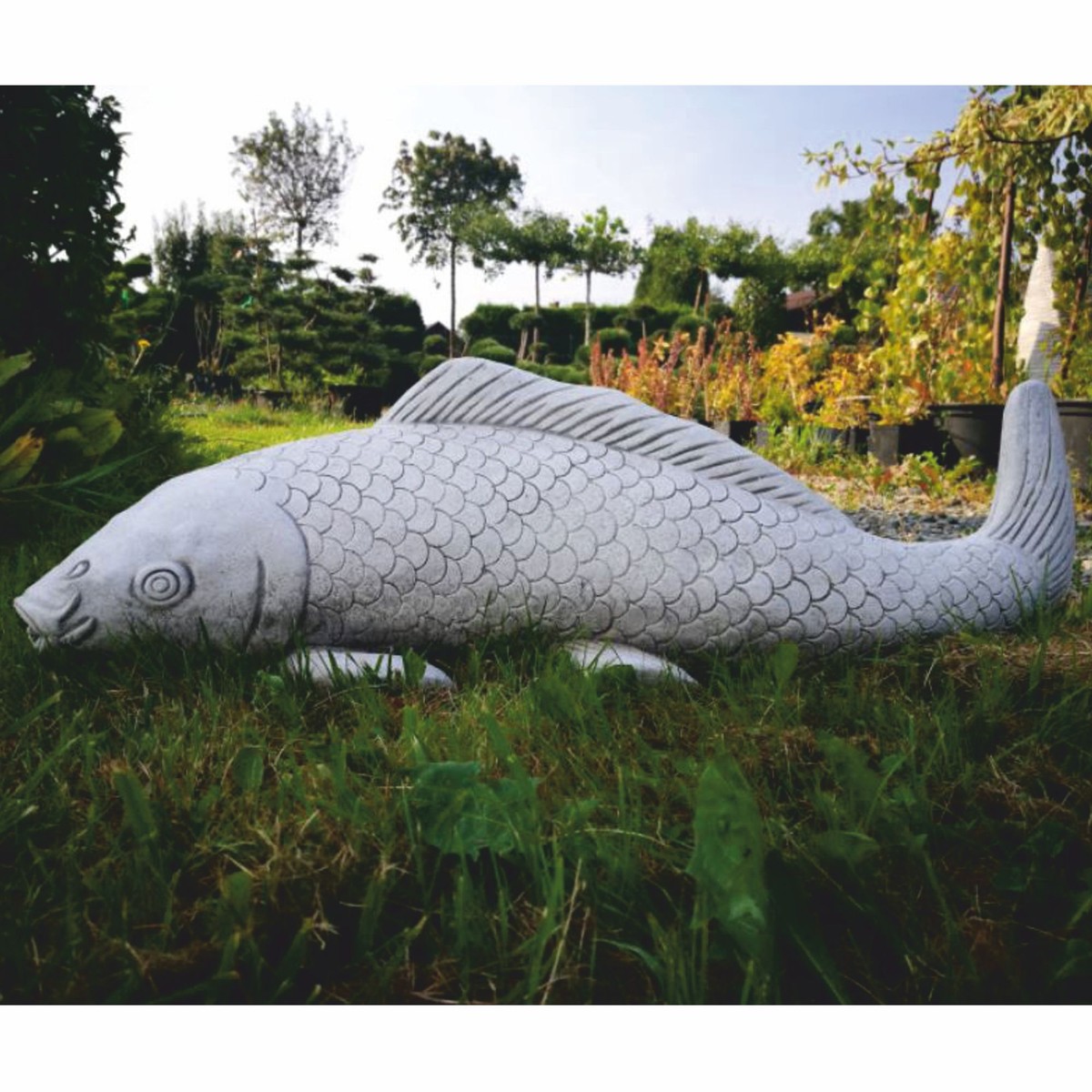 Casa Padrino Garten Deko Wasserspeier Skulptur Fisch Koi Grau 73 cm - Garten Deko Stein Figur - Garten Deko Accessoires