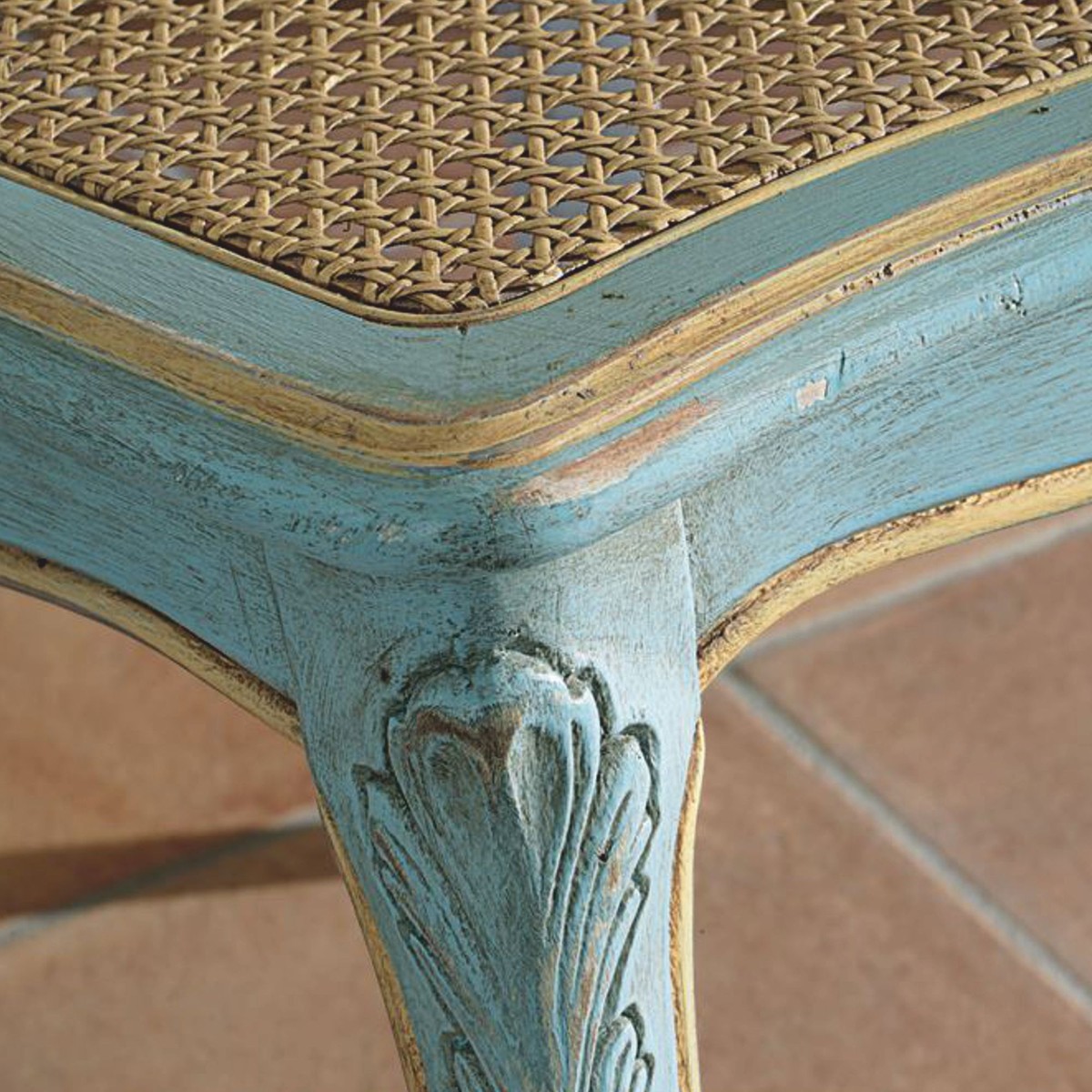 Casa Padrino Luxus Barock Esszimmer Stuhl Antik Hellblau / Beige / Antik Gelb - Luxus Barock Esszimmer Möbel - Made in Italy