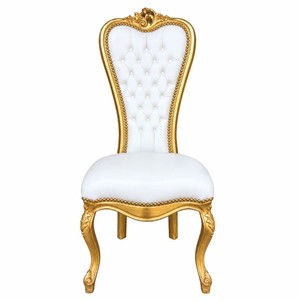 Prunkvoller Barock Kunstleder Thron Stuhl Weiß Gold