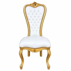 Prunkvoller Barock Kunstleder Thron Stuhl Weiß Gold