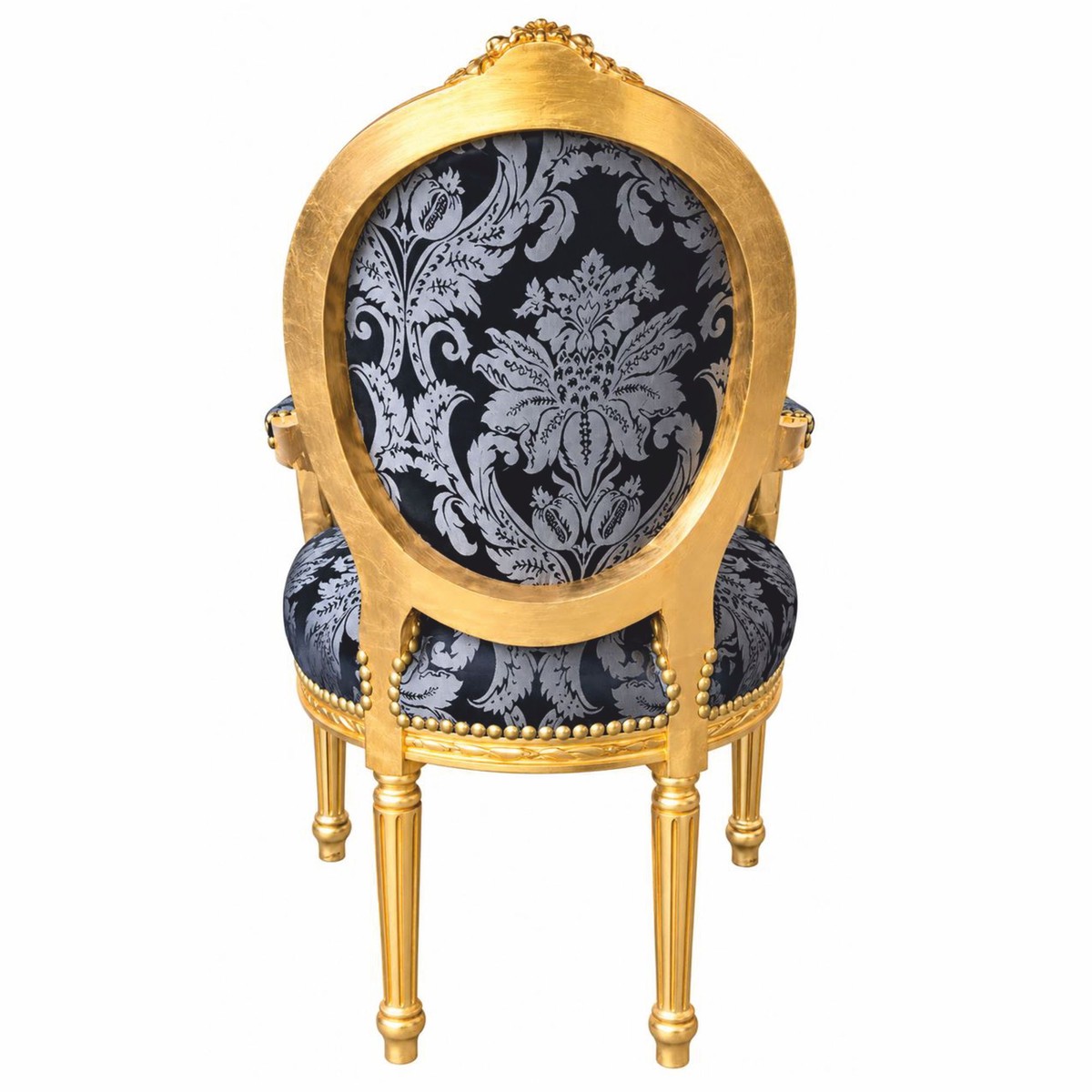 Casa Padrino Barock Salon Stuhl Schwarz / Grau / Gold - Handgefertigter Antik Stil Stuhl mit Armlehnen - Antik Stil Möbel - Barock Möbel