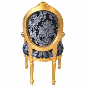 Casa Padrino Barock Salon Stuhl Schwarz / Grau / Gold - Handgefertigter Antik Stil Stuhl mit Armlehnen - Antik Stil Möbel - Barock Möbel