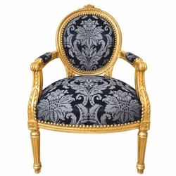 Barock Antik Stil Salon Stuhl Schwarz Grau Gold