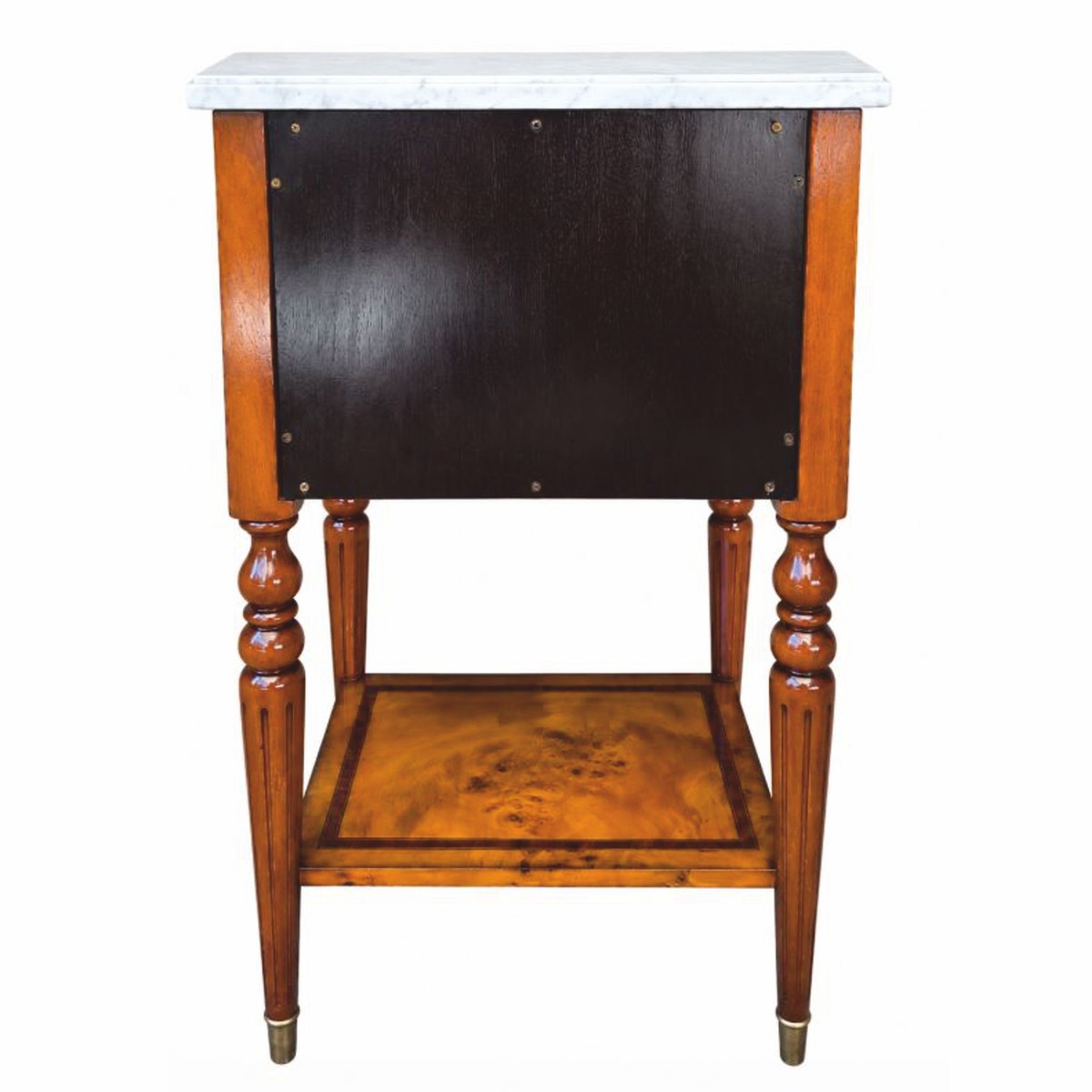 Casa Padrino Luxus Barock Beistelltisch Braun / Weiß / Silber H. 68 cm - Barockstil Nachttisch mit 2 Schubladen & Marmorplatte