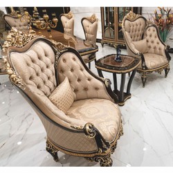 Prunkvoller Luxus Barock Wohnzimmer Hotel Sessel Gold Schwarz Gold