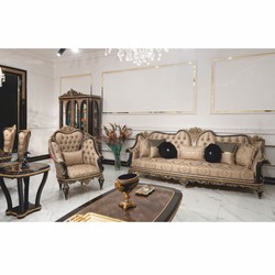 Prunkvoller Luxus Barock Wohnzimmer Hotel Sessel Gold Schwarz Gold