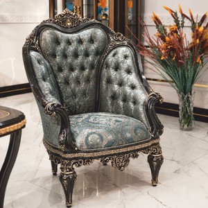 Prunkvoller Luxus Barock Wohnzimmer Hotel Sessel Türkis Schwarz Gold