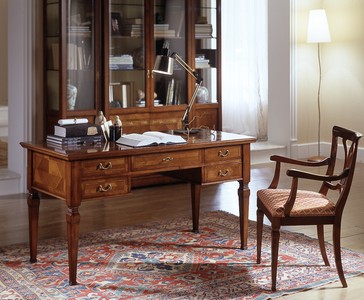 Casa Padrino Luxus Schreibtisch Braun 146 x 70 x H. 79 cm - Handgefertigtes Massivholz Möbel mit 5 Schubladen - Luxus Qualität