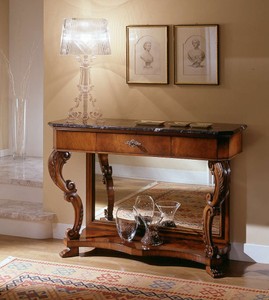 Casa Padrino Luxus Konsolentisch Braun 132 x 49 x H. 94 cm - Handgefertigtes Massivholz Möbel mit Marmorplatte - Luxus Qualität