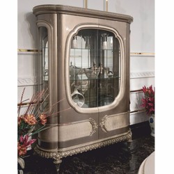 Prunkvolle Luxus Barock Vitrine mit 2 Türen Grau Silber
