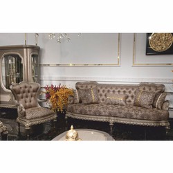 Prunkvolle Luxus Barock Vitrine mit 2 Türen Grau Silber