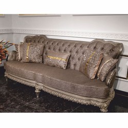 Prunkvolles Luxus Barock Hotel Wohnzimmer Sofa Grau Silber