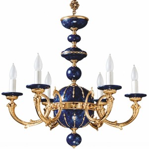 Casa Padrino lámpara de araña barroco de lujo en porcelana azul oscuro / oro Ø 72 cm - Hecha en Italia