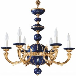Casa Padrino Luxury Baroque Porcelain Chandelier Dark Blue / Gold Ø 72 cm - Made in Italy