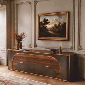 Luxus Sideboard mit 4 Türen und 2 Schubladen Braun Grau Messing