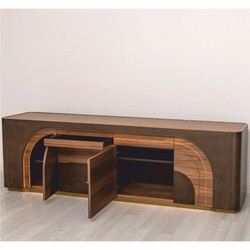 Casa Padrino aparador de lujo con 4 puertas y 2 cajones marrón / gris / latón 226,5 cm - Muebles de lujo