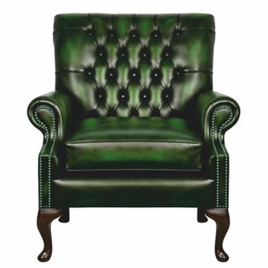 Luxus Chesterfield Leder Echtleder Sessel Antik Grün Dunkelbraun