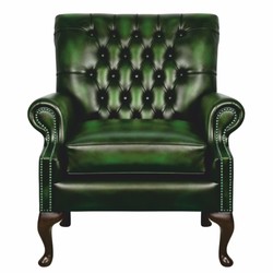Luxus Chesterfield Leder Echtleder Sessel Antik Grün Dunkelbraun