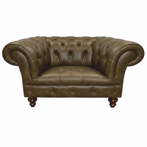 Luxus Chesterfield Leder Echtleder Sessel Olivgrün Dunkelbraun