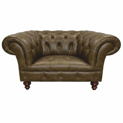 Luxus Chesterfield Leder Echtleder Sessel Olivgrün Dunkelbraun