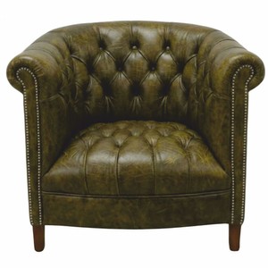 Luxus Chesterfield Leder Echtleder Sessel Moosgrün Dunkelbraun