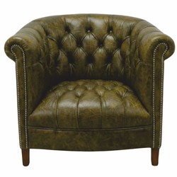 Casa Padrino luxury Chesterfield leather armchair moss green / dark brown 76 cm - Genuine leather furniture