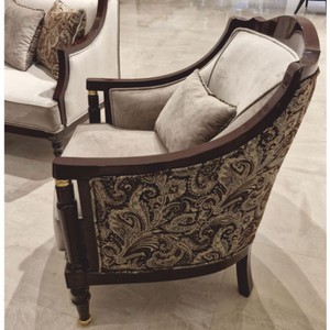 Luxus Barock Samt Sessel Grau Rotbraun Gold