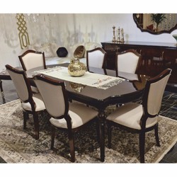 Casa Padrino set da pranzo barocco di lusso crema / marrone scuro - 1 Tavolo da pranzo barocco e 6 Sedie da pranzo barocche