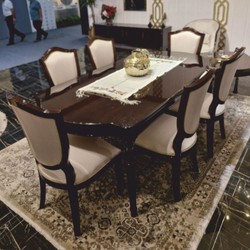 Casa Padrino set da pranzo barocco di lusso crema / marrone scuro - 1 Tavolo da pranzo barocco e 6 Sedie da pranzo barocche