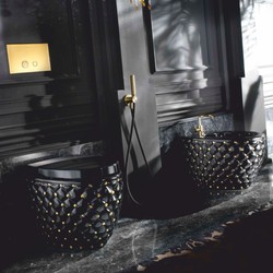 Casa Padrino inodoro de lujo negro brillante / oro 42 x 58 x Al. 39 cm - Accesorio de baño de lujo - Hecho en Italia
