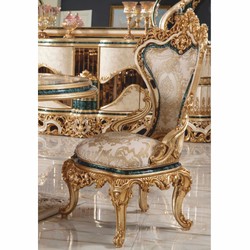 Prunkvoller Luxus Barock Esszimmer Stuhl Weiß Grün Gold