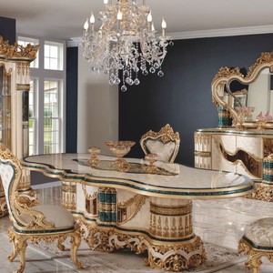Prunkvoller Luxus Barock Esstisch Weiß Beige Grün Gold Prunkvoller Luxus Barock Esstisch Weiß Beige Grün Gold