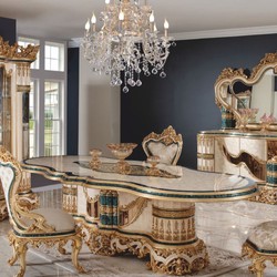 Prunkvoller Luxus Barock Esstisch Weiß Beige Grün Gold Prunkvoller Luxus Barock Esstisch Weiß Beige Grün Gold